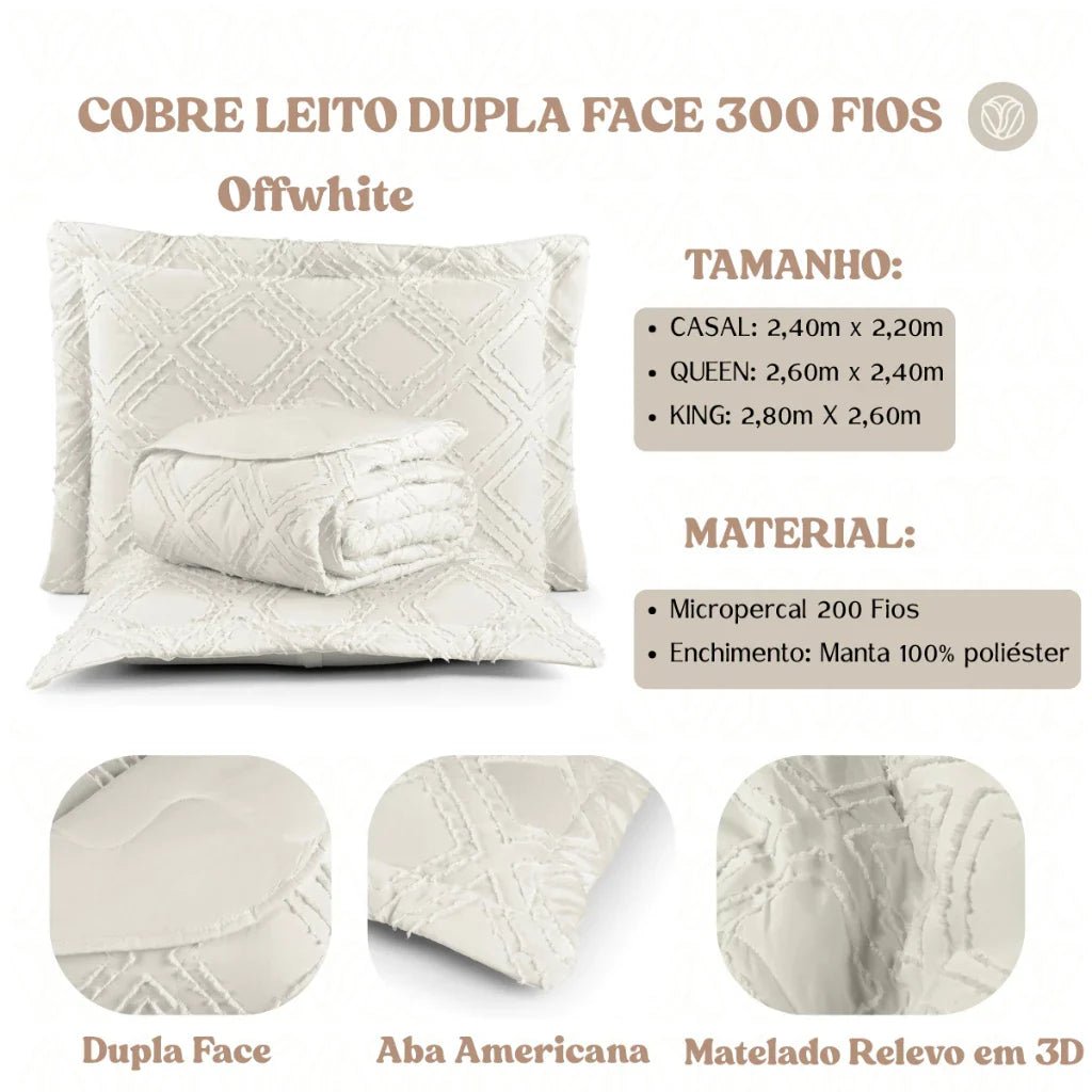 Cobre Leito 300 Fios Dupla Face 3 peças Boho - Lora Enxovais