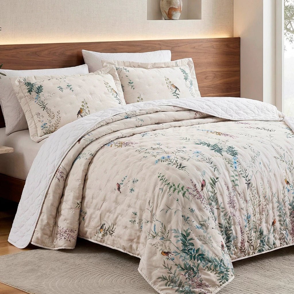 Cobre-Leito Garden Estampado Percal 300 Fios | 03 Peças - Lora Enxovais