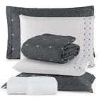 Conjunto de 6 Peças para Casal com Bordado - Cobre Leito e Lençol Ideale 200 Fios - Lora Enxovais