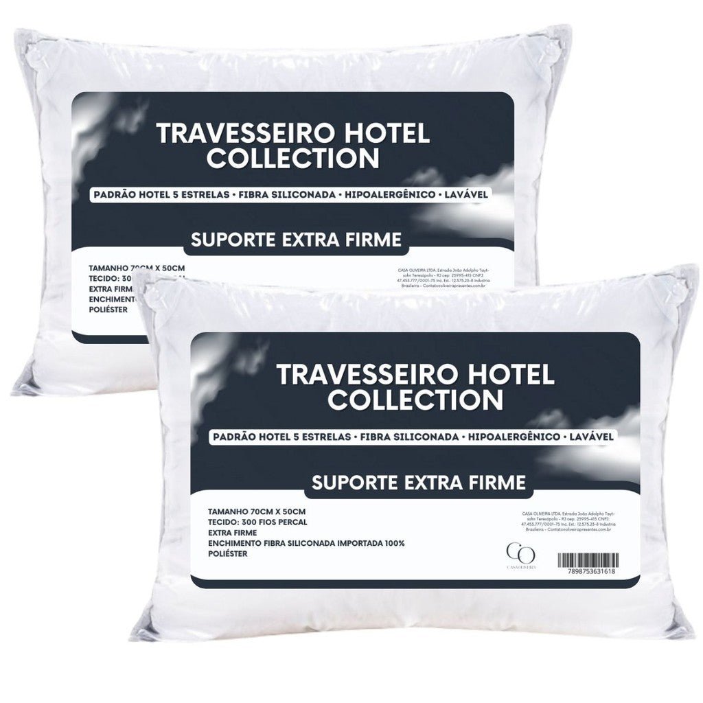 Kit 2 Travesseiro Extra Firme Hotel Collection Fibra Siliconada Premium - Lora Enxovais