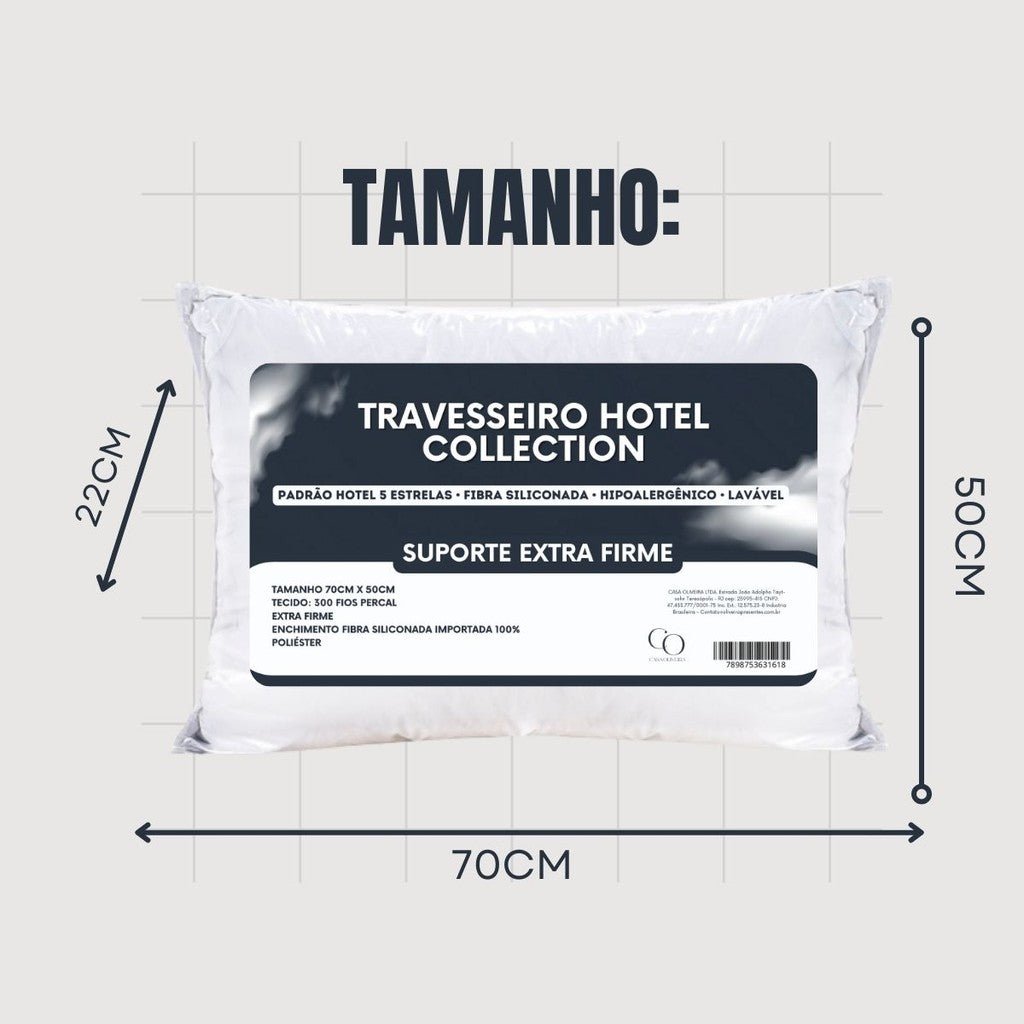 Kit 2 Travesseiro Extra Firme Hotel Collection Fibra Siliconada Premium - Lora Enxovais