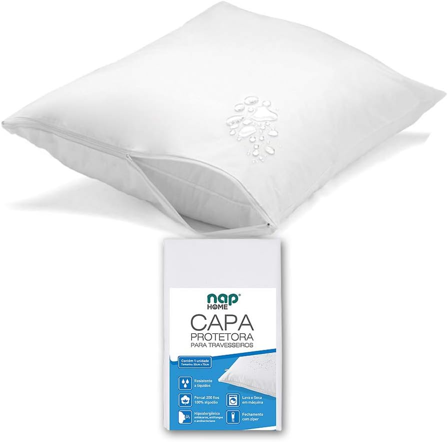 Kit 4 Capas de Travesseiro Nap Home Impermeável - Não faz ruído - 200 Fios 50x70cm Branco - Lora Enxovais