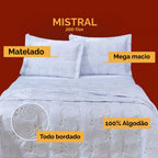 Kit Cobre Leito Bordado Mistral 3 Peças 100% Algodão Luxo - Lora Enxovais