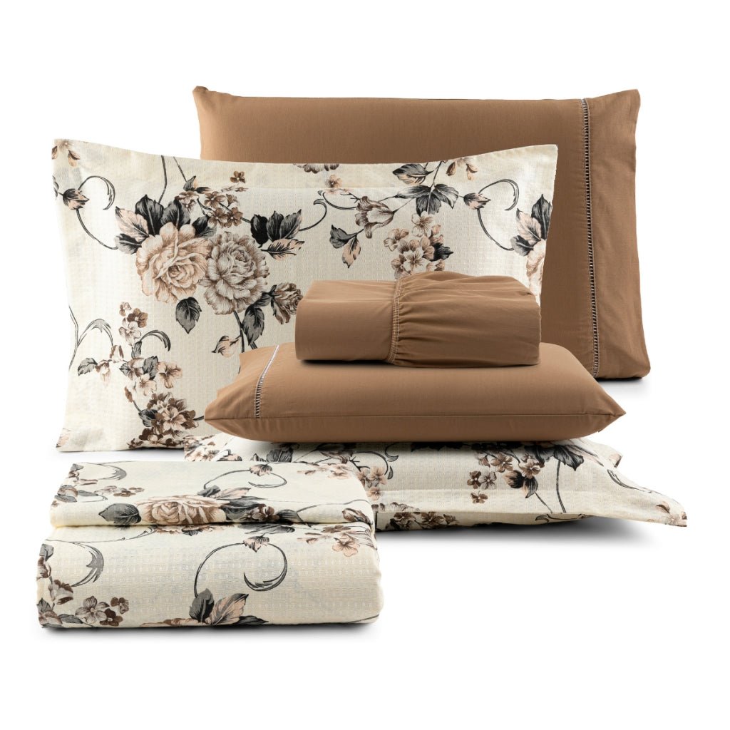 Kit Cobre Leito Roses 6 Peças 100% Algodão Colcha Piquet Estampado - 2 Cores - Lora Enxovais
