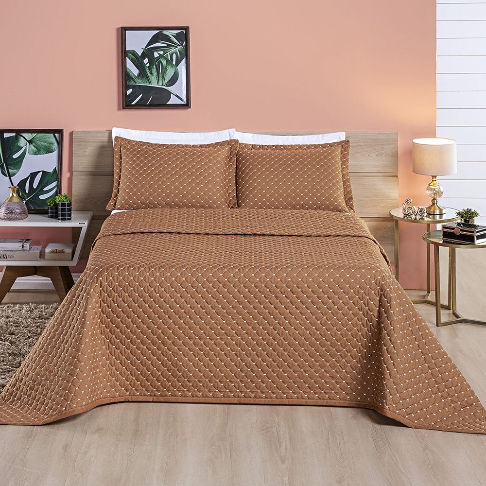 Kit Colcha Cobre-Leito Percal 300 Fios – 03 Peças - Lora Enxovais
