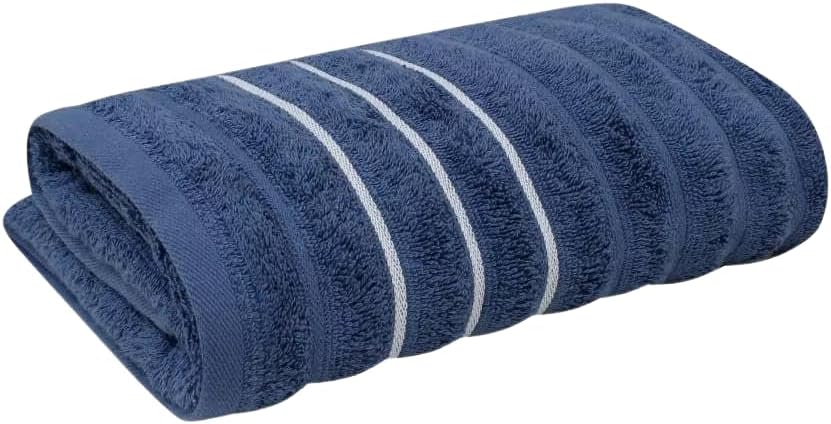 Toalha de Banho Wave em Jacquard 100% Algodão - 70cm x 1,40m - Alta Absorção, Macia e Volumosa, Pré-Lavada e Pré-Encolhida, Gramatura 450g/m², Acabamento de Luxo com Barrado Bordado (Azul) - Lora Enxovais